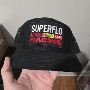 Vintage 90s Superflow Exxon Racing Trucker Hat Snapback